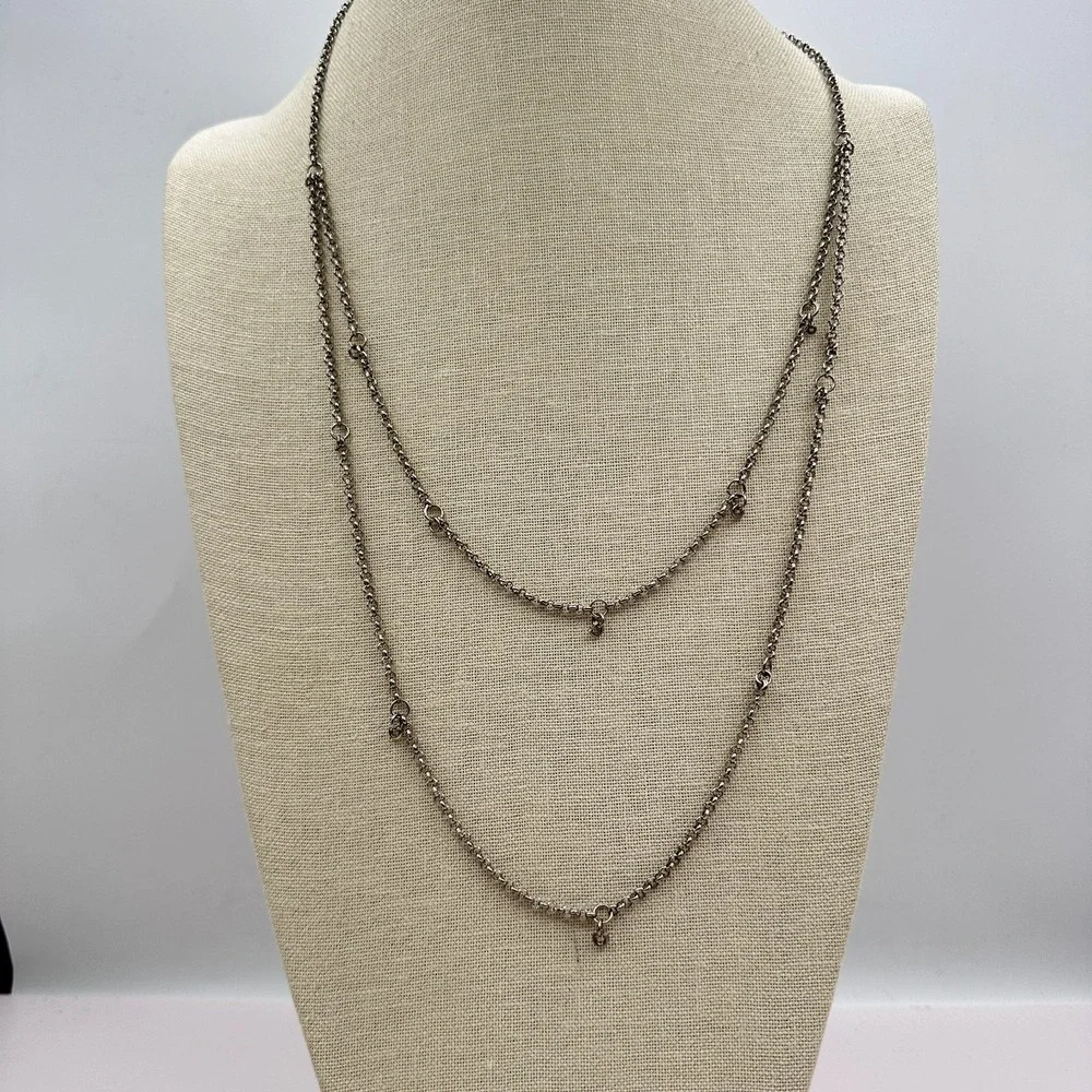 Vintage 90s Silver Tone Double Strand Rolo Chain Necklace Y2K Minimalist